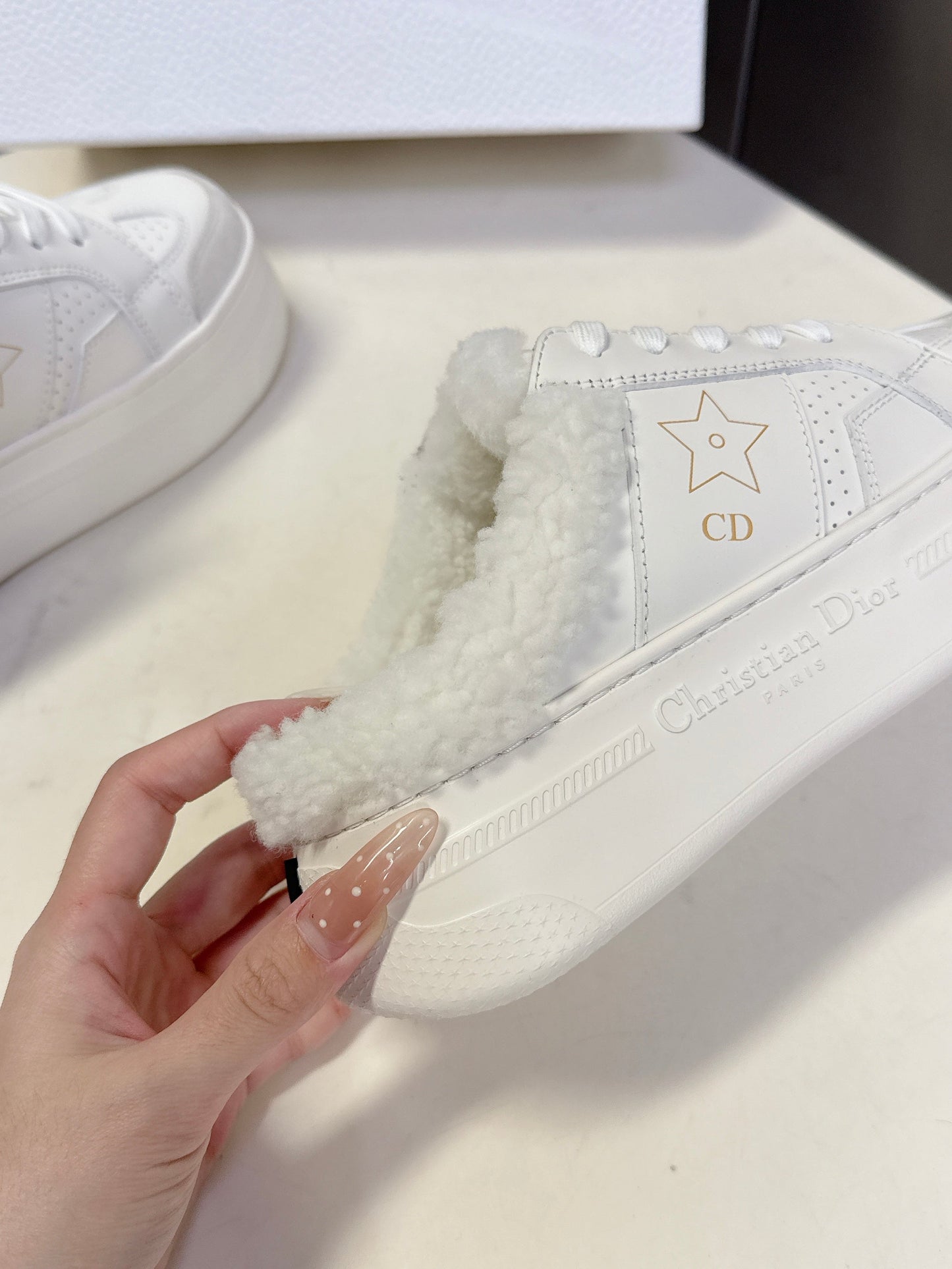 DIOR 25S STAR SNEAKERS 40 MM IN WHITE LAMBSKIN AND WOOL