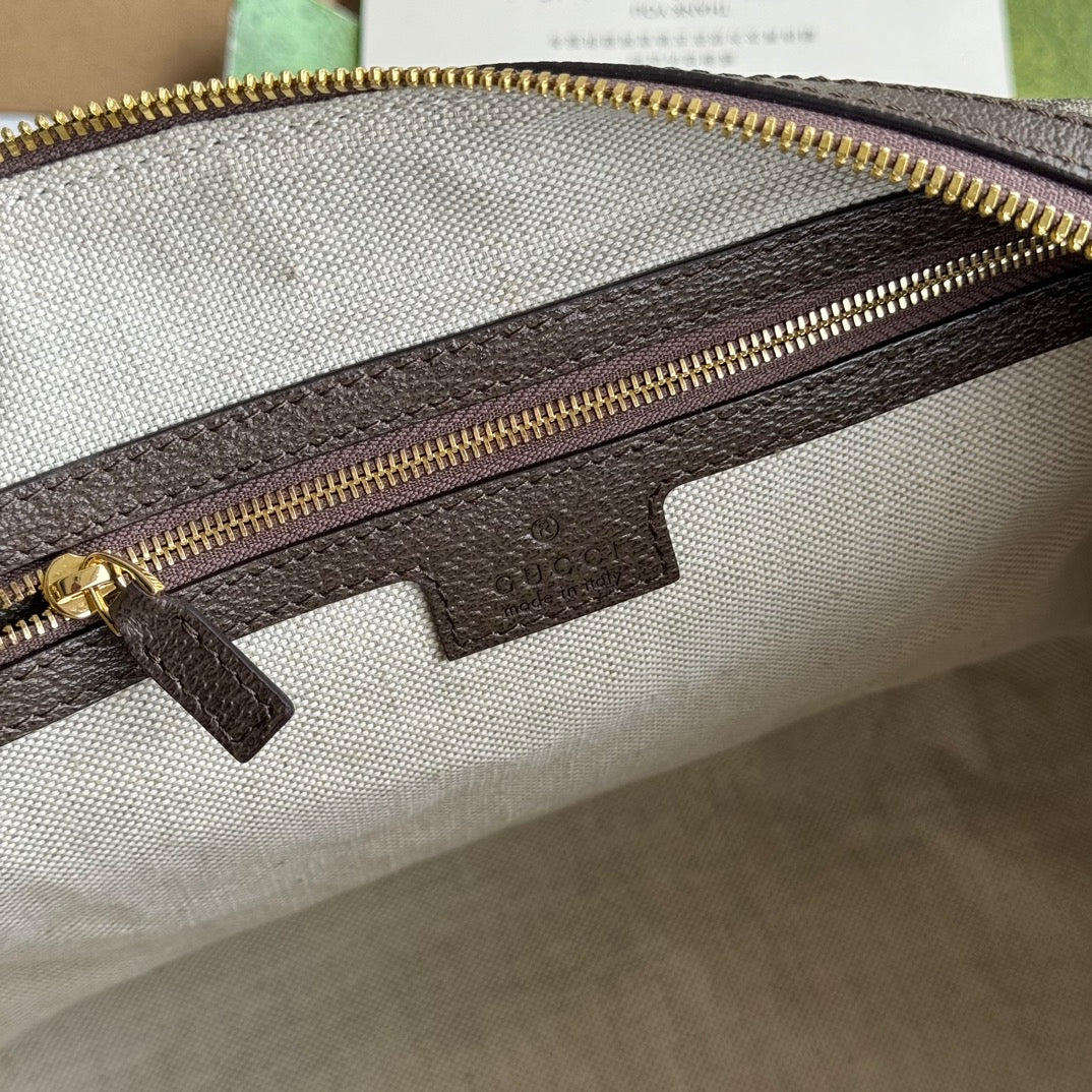 GUCCI OPHIDIA LARGE BOSTON BAG 31 IN BEIGE EBONY BROWN CALFSKIN TRIM
