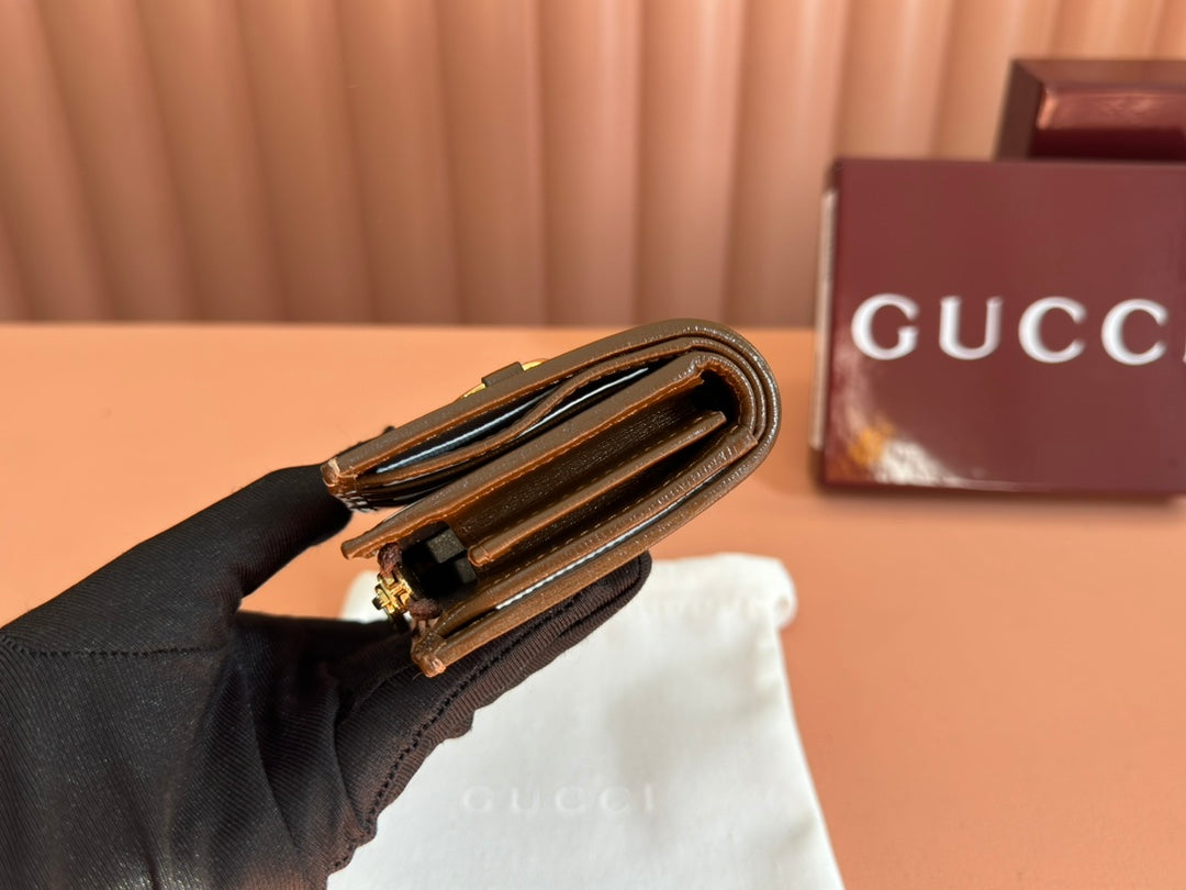 GUCCI HORSEBIT 1955 CARD CASE WALLET 11.5 IN BEIGE EBONY CANVAS BROWN CALFSKIN