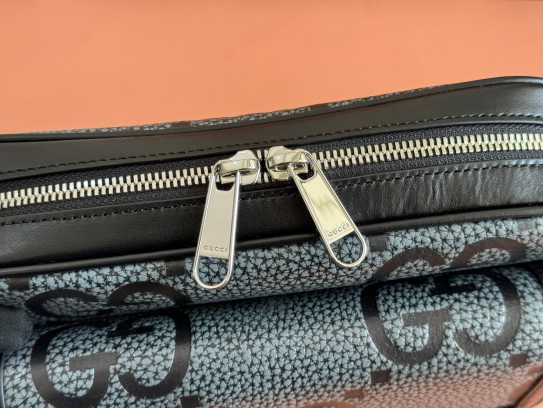 GUCCI SMALL JUMBO CROSSBODY 23 IN GREY AND BLACK GRAINY LAMBSKIN