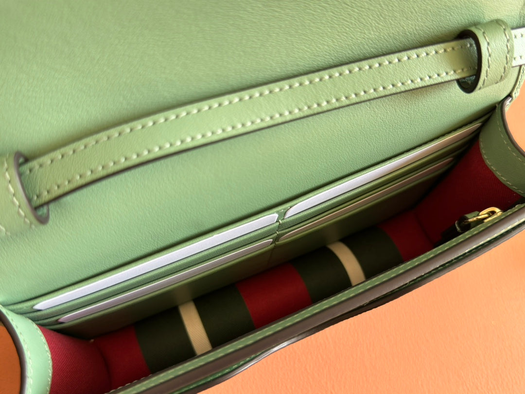 GUCCI EMBLEM WALLET MONOGRAM 20 IN SAGE GREEN SMOOTH CALFSKIN