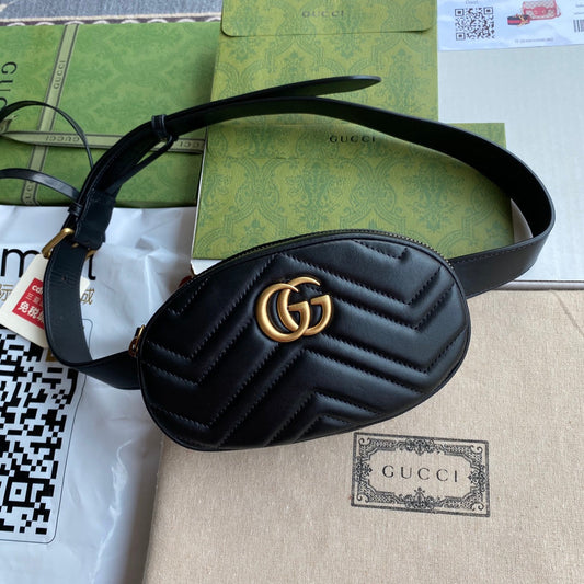 GUCCI MARMONT BELT BAG 18 IN BLACK CALFSKIN