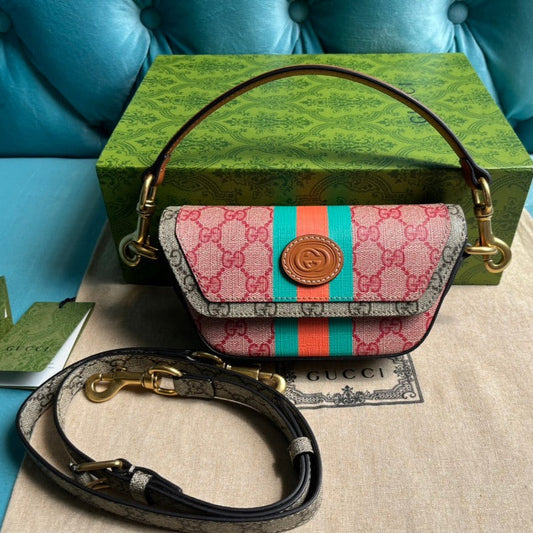 GUCCI MINI 13 HANDBAG IN LIGHT PINK AND BEIGE CANVAS