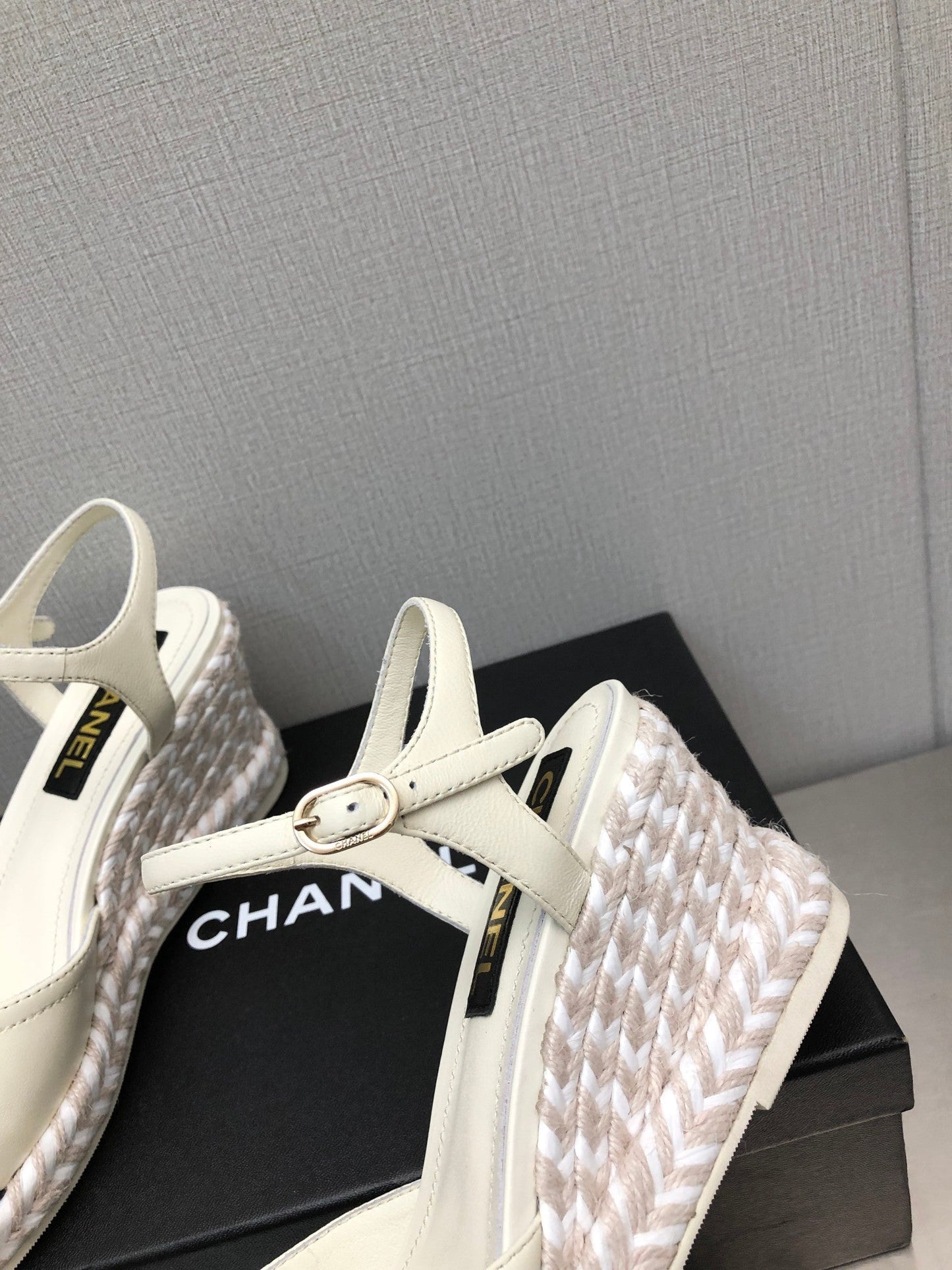 CHANEL MARY JANE WEDGE WHITE LAMBSKIN