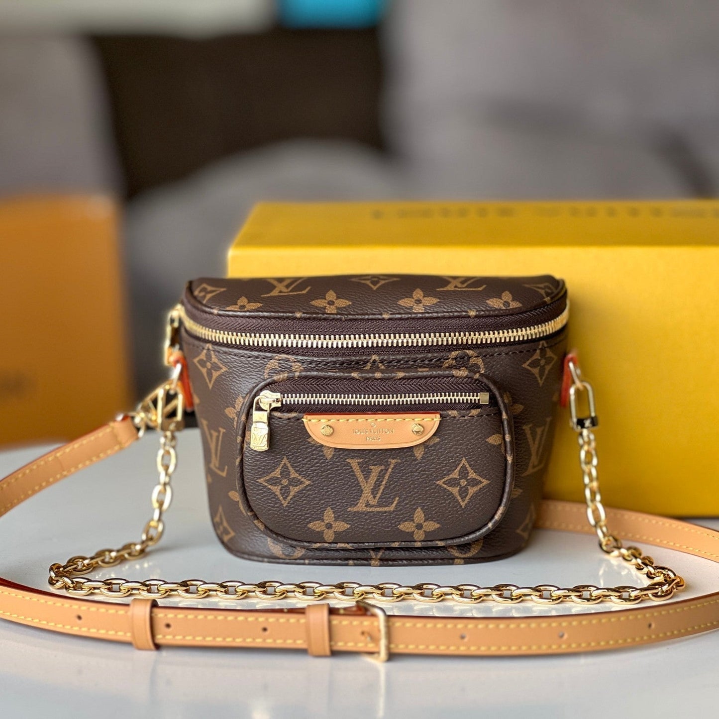 LOUIS VUITTON LV 25S MINI BUMBAG 17 IN BROWN MONOGRAM CALFSKIN GOLD HARDWARE
