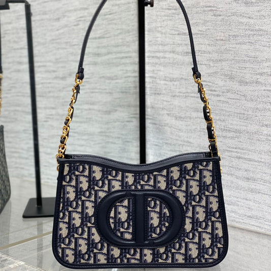 DIOR HOBO SIGNATURE 23  BAG IN BLACK BEIGE PATTERN LAMBSKIN