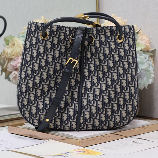 DIOR MEDIUM 34 NOLITA BAG IN BLUE MONOGRAM OBLIQUE JACQUARD