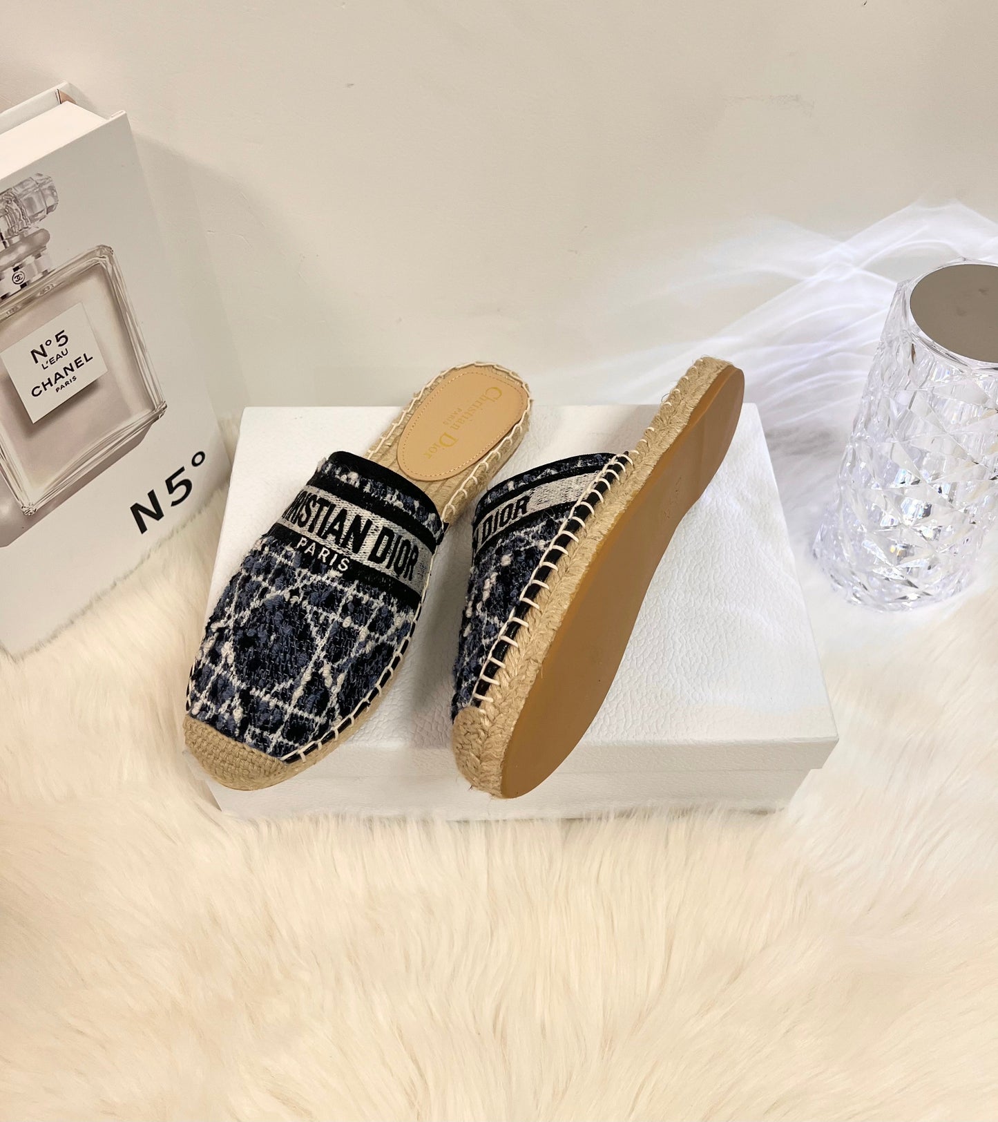 DIOR GRANVILLE ESPADRILLE NAVY BLUIE OBLIQUE EMBROIDERED COTTON MULE