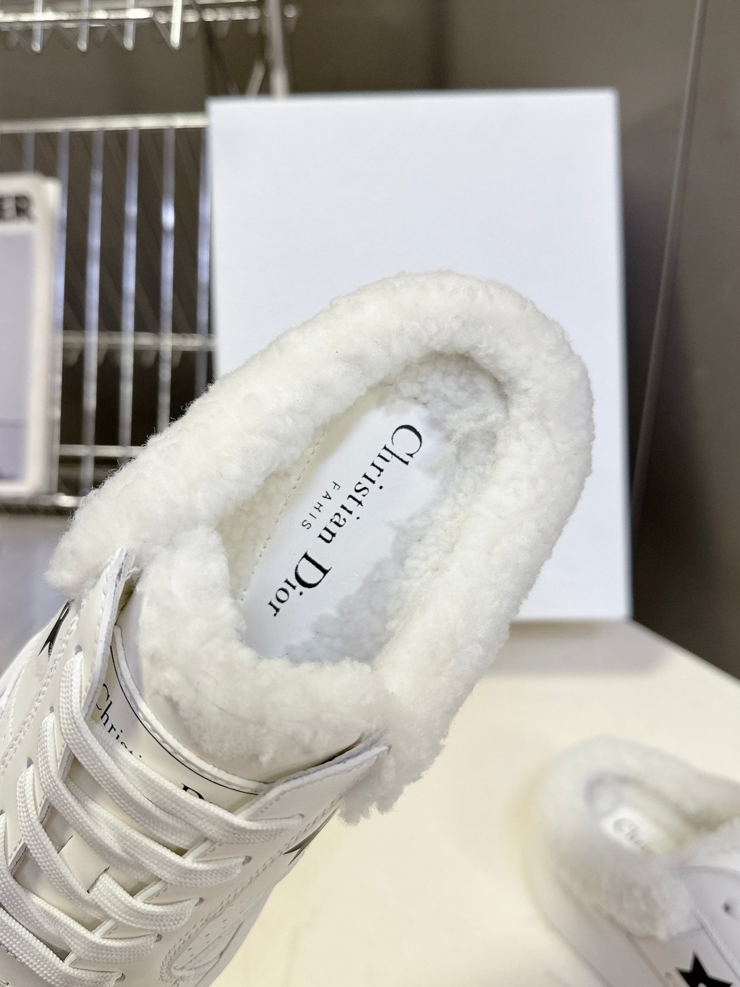 DIOR 25S  STAR SNEAKERS 40 MM IN WHITE LAMBSKIN AND WOOL STYLE 1