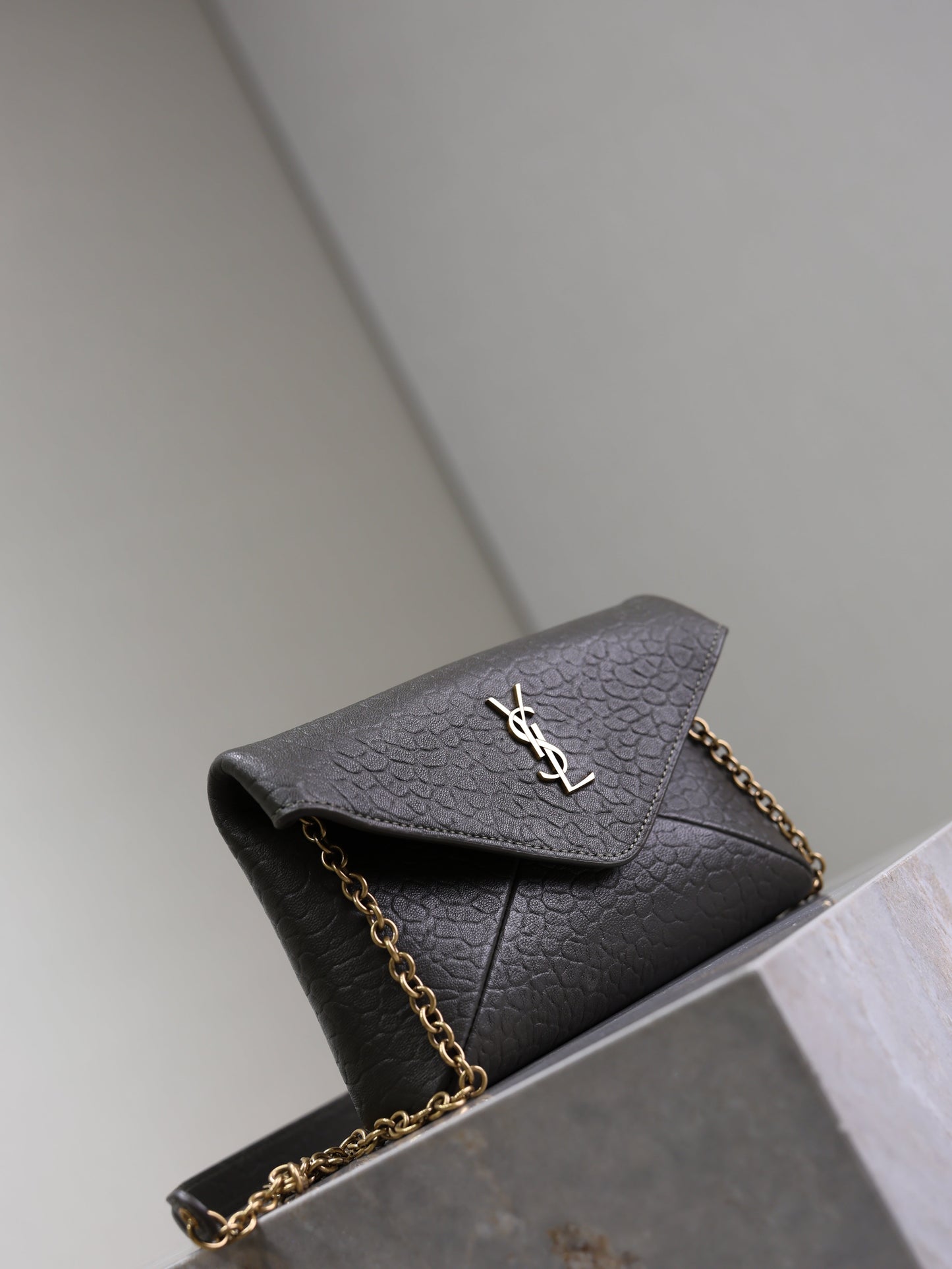 YSL 25S CALYPSO MINI 19 IN CHARCOAL GRAY LAMBSKIN GOLD HARDWRE