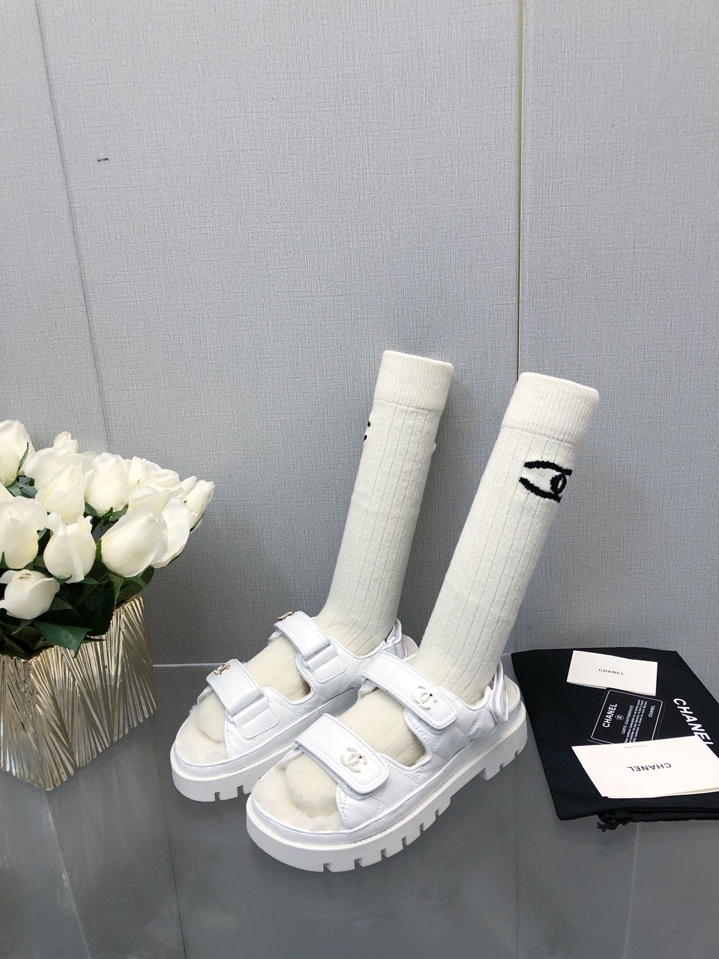CHANEL DAD SANDAL WHITE LAMBSKIN