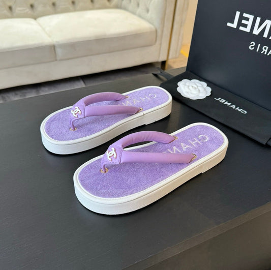 CHANEL Thick-soled Flip-Flops Lambskin Lavender Purple