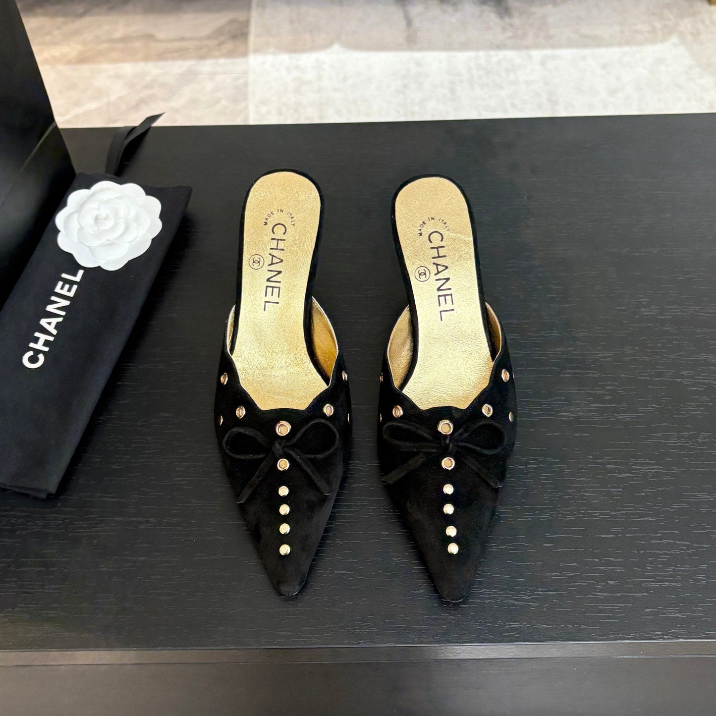 CHANEL HIGH HEEL MULE 65 MM IN BLACK SUEDE