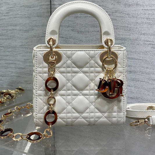 DIOR MINI 17 LADY BAG IN WHITE MACROCANNAGE LAMBSKIN WITH GOLD HARDWARE