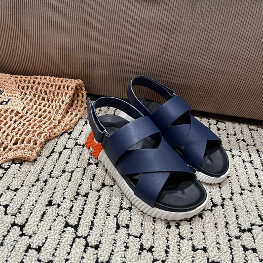 HERMES ELECTRIC SANDAL BLACK MIX NAVY CALFSKIN