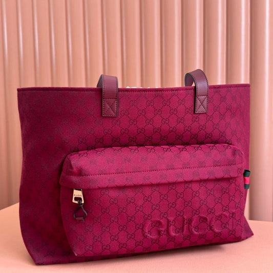 GUCCI LARGE TOTE BAG 45 IN WINE RED MONOGRAM CANVAS