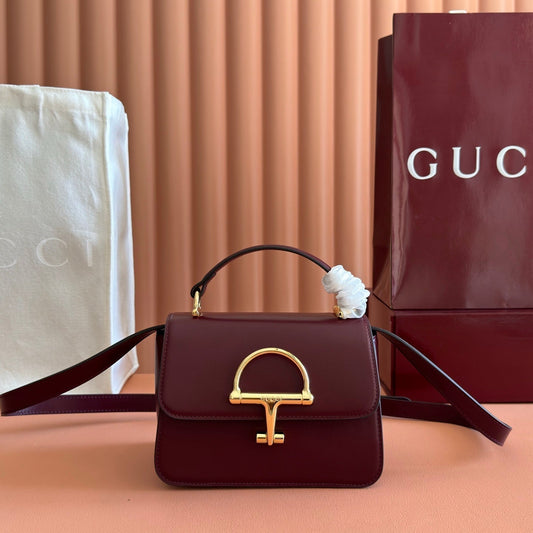 GUCCI 26S SIENA TOP HANDLE BAG 19 IN DARK RED CALFSKIN
