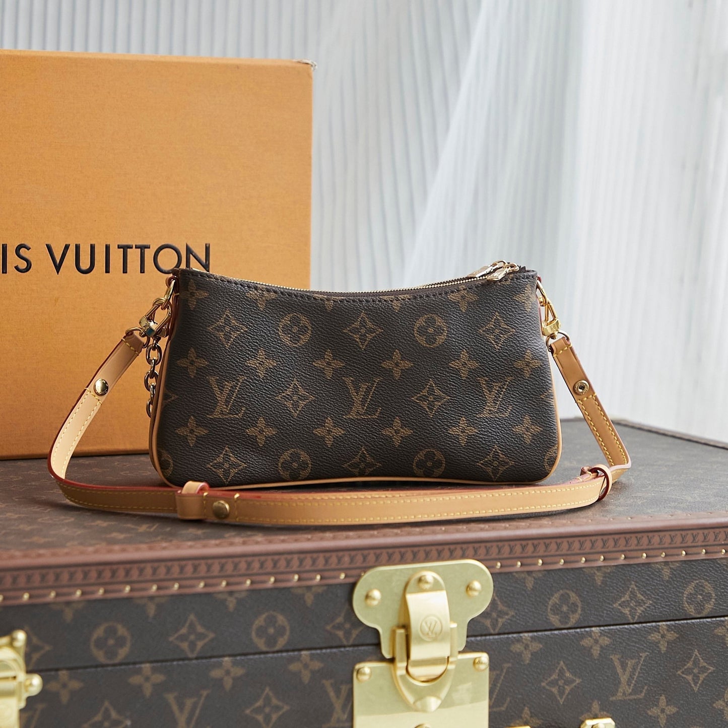 LOUIS VUITTON LIV POCHETTE 24 IN BROWN MONOGRAM CANVAS GOLD HARDWARE