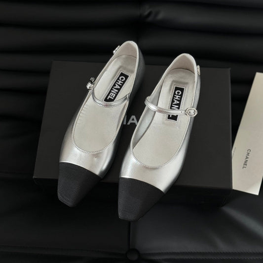 CHANEL MARY JANE SILVER MIX BLACK CALFSKIN