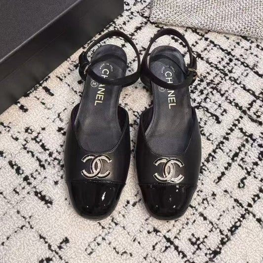CHANEL FLAT SLINGBACKS IN BLACK CALFSKIN