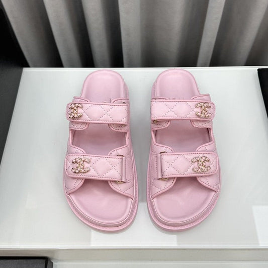CHANEL dad sandals pink lambskin mules