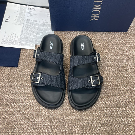 DIOR 25S ACT SLIDE IN BLACK CALFSKIN AND CANVAS SILVER HARDWARE