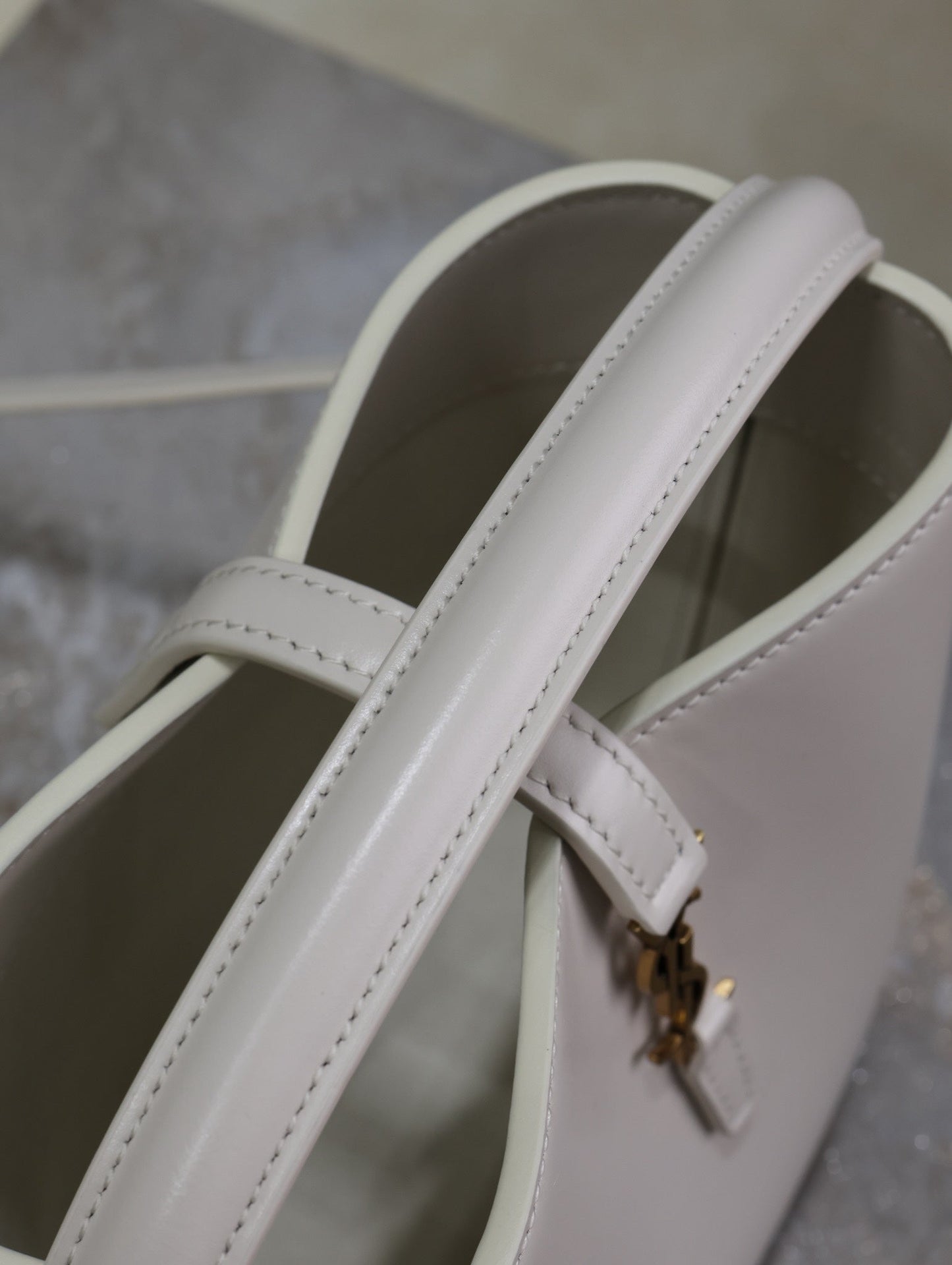 YSL 25S LE 37 MINI 15 IN DUSTY GRAY CALFSKIN GOLD HARDWARE