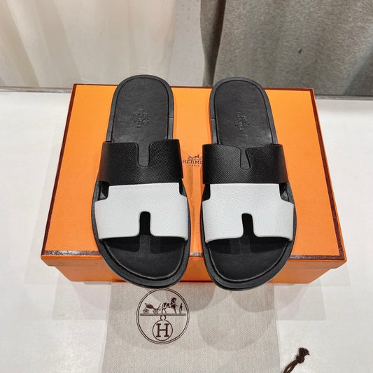 HERMES IZMIR SANDAL BLACK MIX WHITE LAMBSKIN